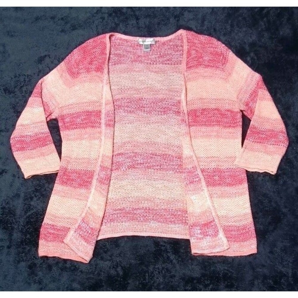 Christopher Banks Crochet Open Front Cardigan XL Pink Ombre Striped Boho Y2K
